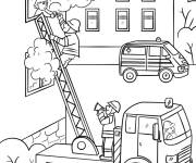 Coloriage Pompier sur une &eacute;chelle