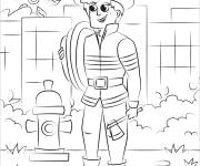 Coloriage Sapeur pompier essaie d'extincteur l'incendie