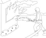Coloriage Sapeur pompier lute l'incendie