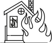 Coloriage Sc&egrave;ne de maison en feu