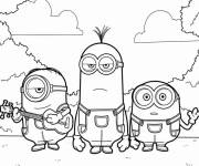 Coloriage Minions Kevin, Bob et Stuart facile