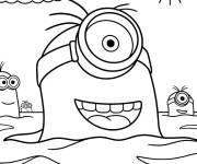 Coloriage Stuart et les minions s'amusant dans la mer