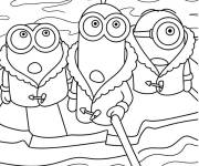 Coloriage Trois minions dans le bateau