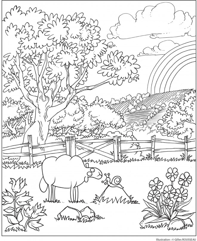 Coloriage Paysage de Campagne Difficile dessin gratuit à imprimer