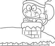 Coloriage Doraemon apporte les cadeaux de noel