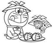 Coloriage Doraemon avec de beignets