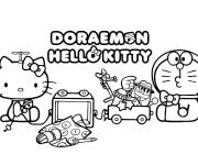 Coloriage Doraemon avec Hello Kitty