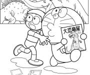 Coloriage Doraemon avec son ami et les dinosaures