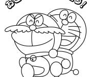 Coloriage Doraemon avec son grand p&egrave;re en moustache