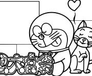 Coloriage Doraemon avec un chat