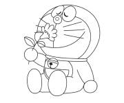 Coloriage Doraemon cueille une fleur