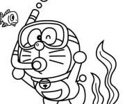 Coloriage Doraemon dans le fond marin