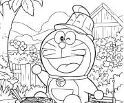 Coloriage Doraemon dans le jardin