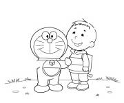 Coloriage Doraemon debout avec l'enfant