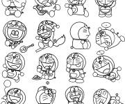 Coloriage Doraemon en diff&eacute;rentes positions