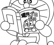 Coloriage Doraemon en lisant un livre de manga