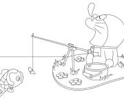 Coloriage Doraemon en train de p&ecirc;cher