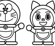 Coloriage Doraemon et Dorami pour maternelle