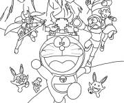 Coloriage Doraemon et h&eacute;ros de l'anime