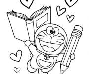 Coloriage Doraemon et l'amour de la lecture