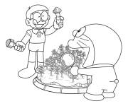Coloriage Doraemon et les champignons