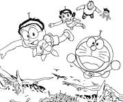 Coloriage Doraemon et les dinosaures