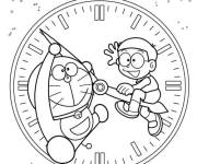 Coloriage et dessins gratuit Doraemon et Nobita au chrono à imprimer