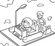 Coloriage Doraemon et Nobita dans la machine &agrave; remonter le temps
