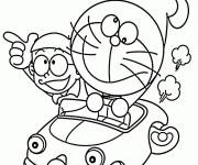Coloriage Doraemon et Nobita dans leur voiture jouet