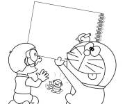 Coloriage Doraemon et Nobita en dessinant