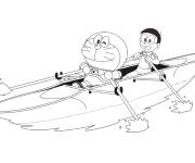 Coloriage Doraemon et Nobita sur le navire