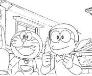 Coloriage Doraemon et ses amis en noir et blanc