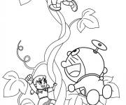Coloriage Doraemon et ses amis sur la plante g&eacute;ante