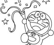 Coloriage Doraemon f&ecirc;te