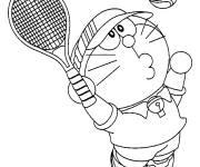 Coloriage Doraemon jouant au tennis