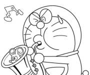 Coloriage Doraemon jouant de la trompette
