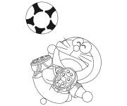 Coloriage Doraemon joue au football