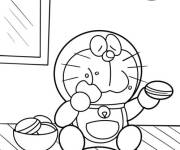 Coloriage Doraemon mange des dorayaki