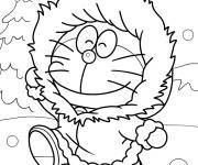 Coloriage Doraemon marchant dans la neige