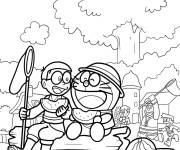 Coloriage Doraemon, Nobita et leurs amis s'amusent