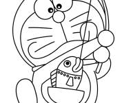 Coloriage Doraemon qui aime la p&ecirc;che
