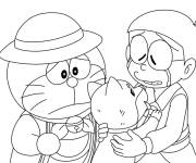 Coloriage Doraemon qui aime les animaux
