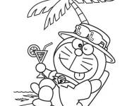 Coloriage Doraemon s'amuse bien sur la plage