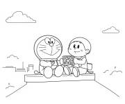 Coloriage Doraemon s'amuse dehors