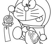 Coloriage et dessins gratuit Doraemon se d&eacute;tend avec ses jouets à imprimer