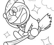 Coloriage Doraemon sorcier pour Halloween