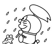 Coloriage Doraemon sous la pluie