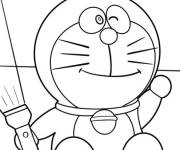 Coloriage et dessins gratuit Doraemon tenant la torche r&eacute;tr&eacute;cissante à imprimer