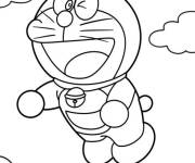 Coloriage et dessins gratuit Doraemon vole avec son h&eacute;licopt&egrave;re en bambou à imprimer