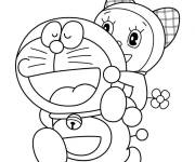 Coloriage Dorami sur le dos de Doraemon